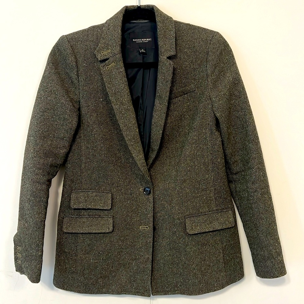 Banana Republic Jacket/Blazer in olive green tweed